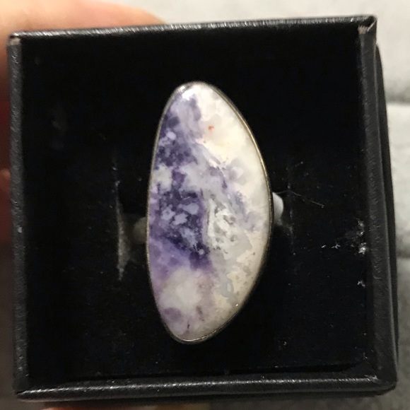 New Sterling Silver Adjustable Purple Wonky Morado Violet Flame Opal Ring Sz 7.5 - Picture 3 of 16